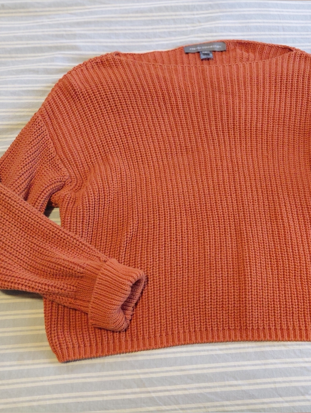 French Connection Burnt Orange Ribbed Knit Sweater